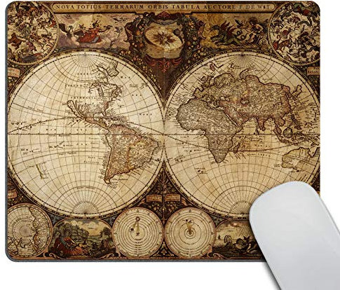 Wasach Mauspad mit Vintage-Weltkarte, Bild der alten Karte der 1720er Jahre, nostalgischer Stil, Kunst, historischer Atlas, Braun / Beige