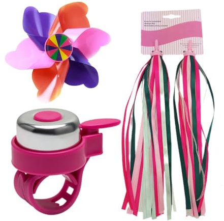 BESPORTBLE 3pcs Pink Children Bike Handlebar Bell Set with Tassels and Streamers Polyester and Plastic Material Creative and Cute Bike Accessories for Girls and Boys and Girls