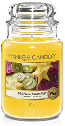 Yankee Candle Tropical Starfruit, von der Sonne geküsst, süße Note von Saftiger Sternfrucht, Ananas und Zitrone, Brenndauer 110-115 Stunden, Groß, 1630404E