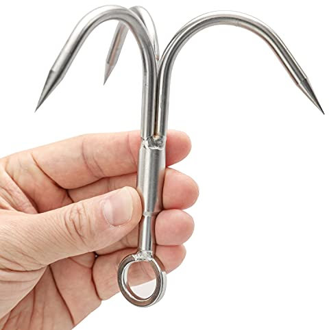 Grappling Hook Grapnel Hook Climbing hook 3-claw Stainless Steel Tree Climbing Hook Treasure Retrieving Survival and Fishing (Small)