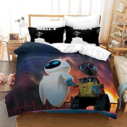 NICHIYOBI Wall·E Bettbezug Bettwäsche Set - Bettbezug und Kissenbezug,Mikrofaser,3D Digital Print dreiteiliger Bettwäsche (9,Single 135x200cm+80 * 80cm)