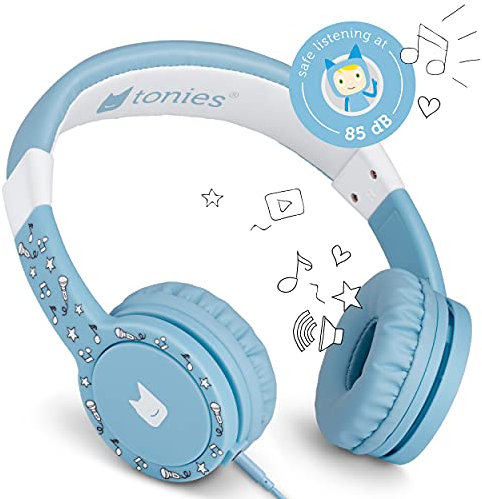 tonies Kids Headphones Wired for Toniebox, Kid-Safe Volume-Limiting Cushioned Over Ear Headphones for Listening to Audiobooks, 1.2m Cable and 3.5mm Jack, Blue