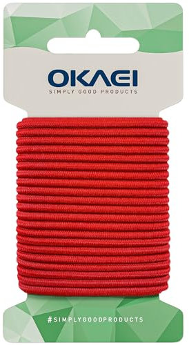 OKAEI Gummikordel 2mm x 5m - Hochwertiges Gummiseil in Rot, Flexibles Gummiband/Hutgummi/Rundgummi - Ideal für DIY Projekte und Handwerk