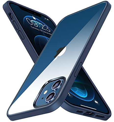 TENDLIN Kompatibel mit iPhone 12 Hülle/iPhone 12 Pro Hülle Vergilbungsfrei Harte Transparent PC Rückseite und Weiche Silikon Stoßstange Extrem Dünn Handyhülle iPhone 12 / iPhone 12 Pro - Blau