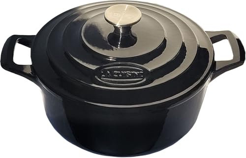 La Cuisine 2140MB Cacerola de hierro fundido esmaltado, 4,75 litros, 26 cm, interior esmaltado negro mate, exterior esmaltado negro brillante
