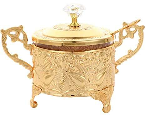 DOITOOL Luxury Bowl with Lid and Spoon, Vintage Spice Jar, Storage Seasoning Pot, Iron Sugar Container, Salt Bowl Accessories for Kitchen