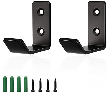 ZIJANG Wandhaken Schwarz, 2 Stücke Haken Wand, Wandhaken Mit 4 Stück Kräftigen Schrauben und Expansionsrohr, Starke Tragfähigkeit, für Garderobe, Küche und Bad