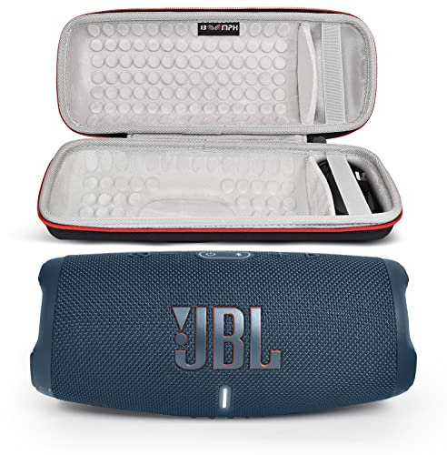 JBL Altavoz Bluetooth portátil Charge 5 con funda, altavoz inalámbrico IP67 impermeable con salida de carga USB, altavoz recargable con 20 horas de reproducción, funda de viaje rígida incluida, color