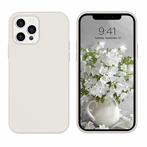 DOMAVER Liquid Silikon Hülle für iPhone 12 Pro Max, Handyhülle iPhone 12 Pro Max Case Ultra Dünne Kameraschutz und Bildschirmschutz Rundumschutz, Weichem Stoßfeste Schutzhülle, Beige