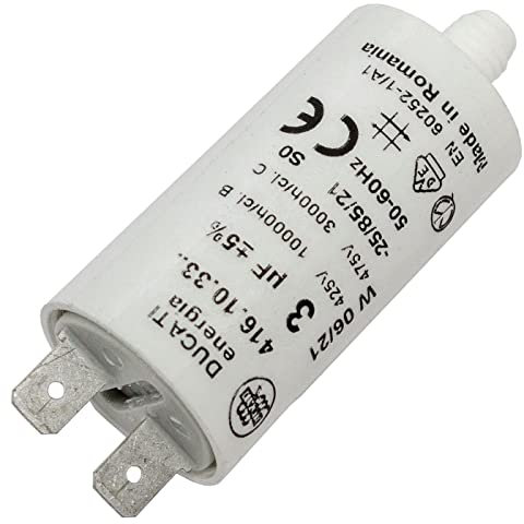 Lumonic Condensateur de démarrage 416.10.33 B [incl. fiche 6,3x0,8mm] | Condensateur moteur 3µF 400V 25x49mm I Condensateur dans boîtier plastique iso