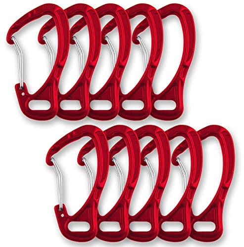 10 Stück Karabiner, 65mm große Karabinerhaken aus hochwertigem Premium Alu für Schlüsselanhänger, Rucksack, Wandern, Camping, Angeln, Outdoors und Mehr, Rot
