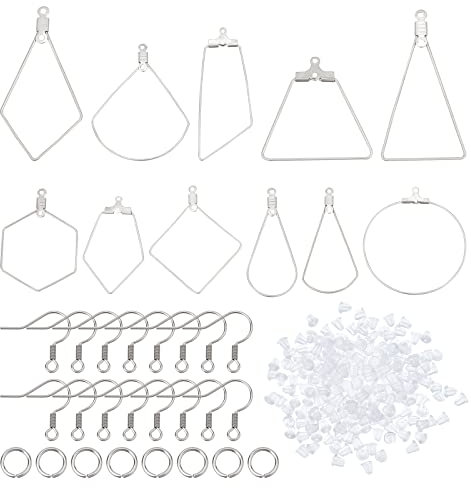 DICOSMETIC 72 Stück 11 Stile Edelstahl Geometrische Ohrringhaken Anhänger Baumeln Ohrring DIY Making Kit Mit Draht Anhänger/Ohrring Haken/Biegering/Plastik Ohrmuttern Für DIY Schmuckherstellung
