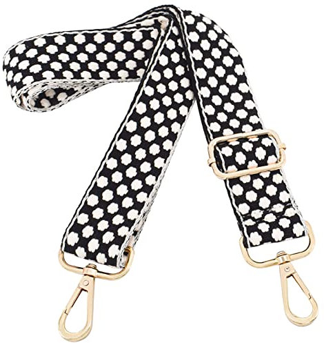 Verstellbarer Handtaschengurt breiter Geldbörsenriemen Ersatz Schulter Crossbody Tasche Gurt, Schwarzer Punkt+goldenes Metall, Width: 1.5''