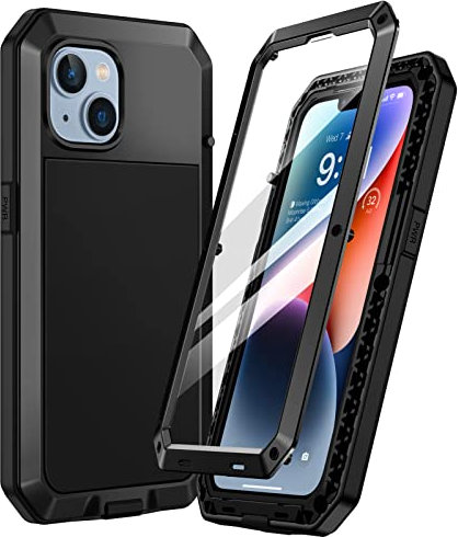 Focusor für iPhone 14 Plus Hülle Outdoor,Handyhülle für iPhone 14 Plus 360 Stoßfest Metall Heavy Duty Komplett Panzerhülle,Schutzhülle für iPhone 14 Plus Staubdicht Armor mit Displayschutz,Schwarz
