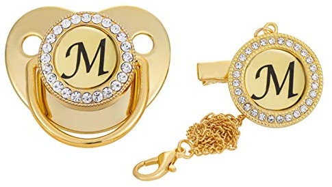 COMIOR Day & Night Schnuller Anfangsbuchstabe Baby Schnuller, Schön Nippel Baby Schnuller Gold Bling Baby Gold Schnuller, Neugeborener Dummy Schnuller besonders weicher Baby Dummy