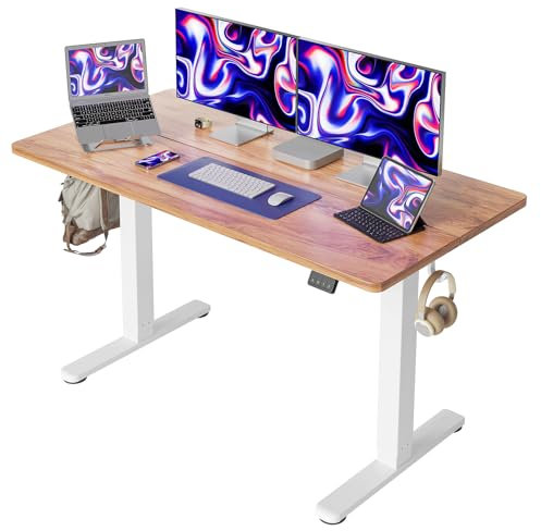 Cubiker 140 x 60 cm Schreibtisch Höhenverstellbar Elektrisch, Stehpult T-Beine aus Stahl mit Funktions-Memory-Steuerung, Anti-kollisions System, Hellbraun Tischplatte