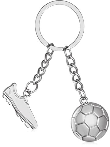 Patelai 1 Stück Fußball Schlüsselanhänger für Jungen Silber Schlüsselanhänger mit Fußballschuh und Ball Fußball Anhänger Sportfan Schlüsselanhänger Fußballfans Geschenk für Männer Frauen (Klassisch)