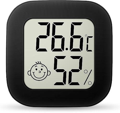Ainiv Igrometro Termometro Digitale, 1 Pezzi Mini Igrometro Termometro con Emoji per Interni, Termometro Ambiente LCD grande da, Monitor di Temperatura e umidità per Casa, Serra, Stanza, Ufficio, Nero