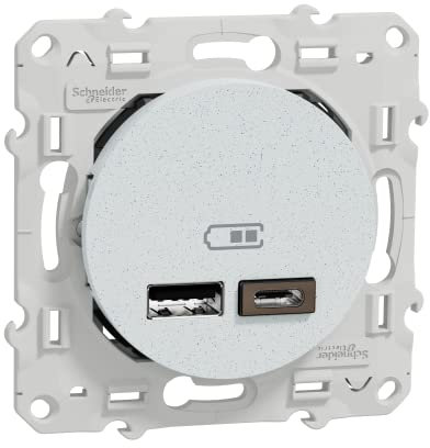 Schneider Electric - Odace - Toma USB doble - tipo A+C - Blanco reciclado - 5 Vcc - 2,4 A - S510401