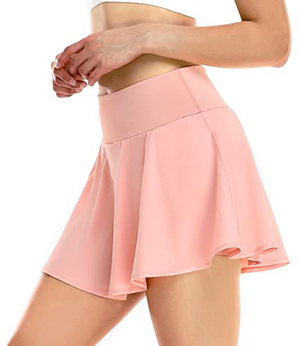 VUTRU Plissee-Tennisrock für Damen mit Taschen, hoch taillierter sportlicher Golf-Skorts-Röcke für Damen zum Laufen lässig Rosa XL