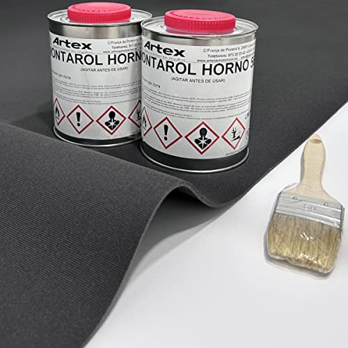 Kit para tapizar techo de coche y puertas - 3 Metros x 1,45 m de tela Antracita foamizada + 2 L de cola para tapicería + brocha.
