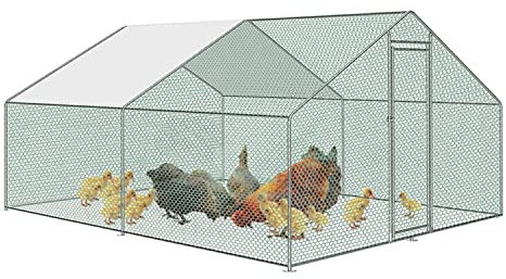 Ikodm Hühnerstall Hundehütte Freilaufgehege 3x4x2m mit Schloss, Verzinkter Stahl Verzinkter Stahlrahmen, PVC-beschichtetes Schatten Dach, Hundehöhle