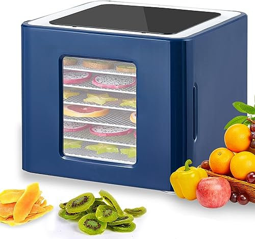 BOBVB 6 Trays Food Dehydrator, Stainless Steel Fruit Dryer Machine with LED Touch Control Design, 35-70℃ Food Dryer Machine 48H Timer BPA FREE, for Fruit Vegetable Jerky Meat, Dog Snacks, Herbal blue