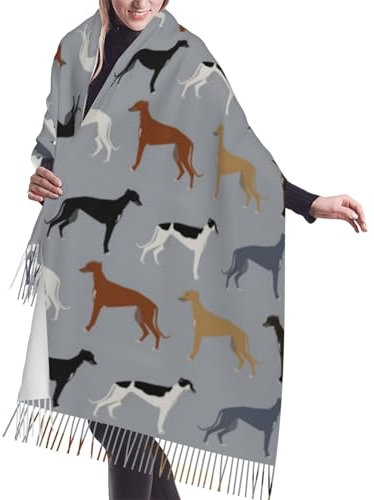 GRatka Schal, Windhunde, größere Version, Hunde, Windhunde, Mäntel, Farben, Unisex, Fransenschal, groß, warm, weich, Kaschmir-Gefühl, Schals, Wickel, 196 x 68 cm