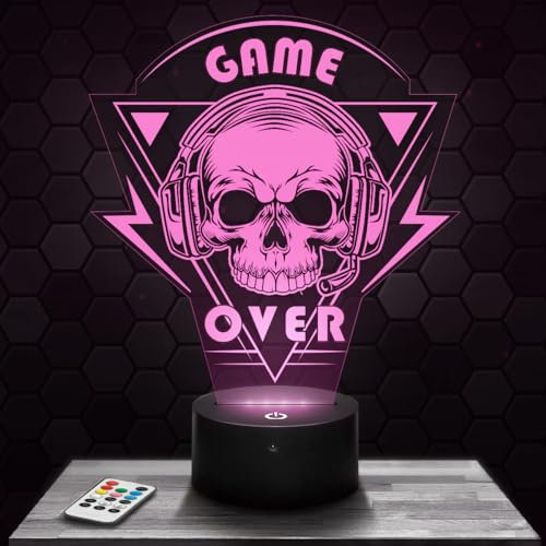 Lampada Game Over Gamer Skull Gaming Gamer Videogiochi Decorazione Camera Ragazzo Lampada 3D Gamer Skull Idea Regalo Decorazione Veilleuse Decorazione Ufficio. Idea Regalo Natale Adolescente TOP