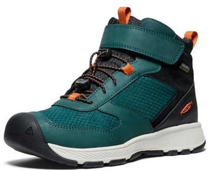KEEN Unisex-Child Skua Mid Waterproof Hiking Boots, Ponderosa Pine/Gold Flame, 38