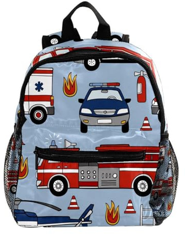 VAPOKF Leichter Schulrucksack Kleinkind Rucksack Kleine Reise Umhängetasche für Jungen Mädchen Kinder, Notfall, Polizei, Auto, Feuerwehrauto, Flugzeug, multi, 25.4x10x30 CM/10x4x12 in