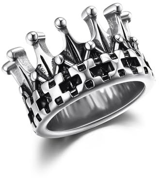 GTHIC Edelstahl Königreich Kronen Ringe für Frauen Männer Punk Königin Ritter herrschsüchtige Ringe Silberton Statement Ringe Gothic Schmuck, Größe 13