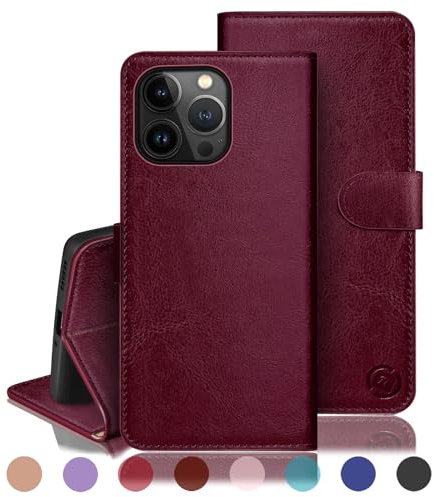 RingPi für iPhone 12/12Pro 6.1 Handy Hülle PU Leder[RFID Schutz] Handyhülle Lederhülle Klapphülle Kartenfach Stoßfeste Schutzhülle Leather Flip Cover für Apple 12/12Pro Wallet Phone Case,Rotwein