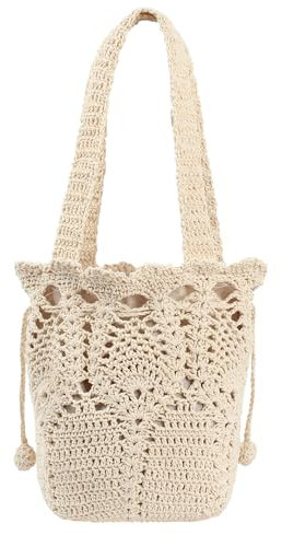 MEGAUK Women Woven Shoulder Bag Straw Tote Bag Summer Beach Bags Handmade Shoulder Bag with Drawstring for Beach Pool Vocation