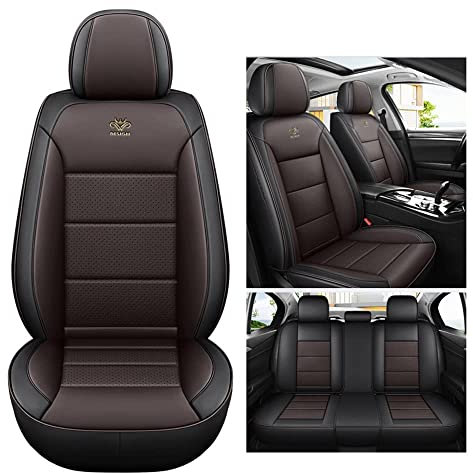 MDATT Autositzbezüge passend für VW Touran 1. Generation (1T) 2006 2007 2008 2009 2010 2011 2012 2013 2014 2015, vorne 2 hinten 3 universeller 5-Sitzer, Premium-PU-Leder-Sitzbezug, Kaffee-Schwarz