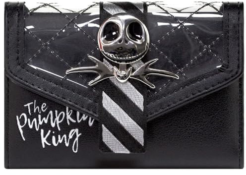 Nightmare Before Christmas Jack Skellington Emblème Porte-Monnaie/Portefeuille à Deux Volets avec Poche à Monnaie, Porte-ID & Porte-Cartes, Noir