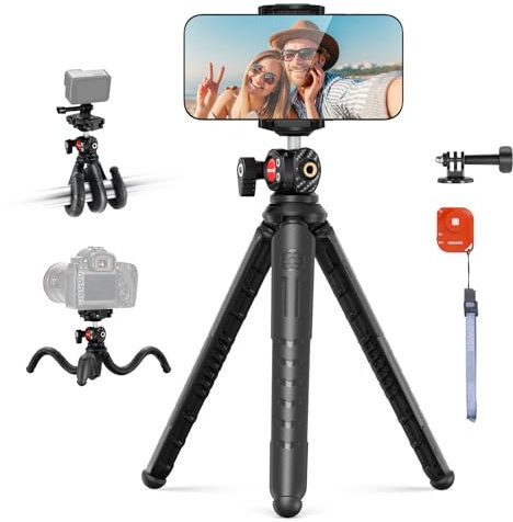 NEEWER Mini Treppiede per iPhone con telecomando, cavalletto flessibile per Smartphone Vlog Selfie Stick con supporto per telefono e adattatore per action camera compatibile con fotocamera digitale