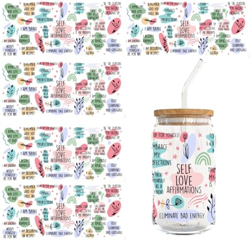 5 Blätter UV Dtf Cup Wrap, UV DTF Cup Wrap Transfer Aufkleber für Glas Cup Wasserfeste Rub on Transferaufkleber Becher Wickeln Transfers Sticker für 16 OZ Glas Tassen Kaffeebecher Vase