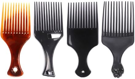 4 Lot de Peignes À Cheveux Afro, Peignes À Cheveux Afro en Plastique, Peignes de Coiffure Afro, pour Peigner et Coiffer, Cheveux Gras, Cheveux D'avion et Plus Encore – Noir, Ambre