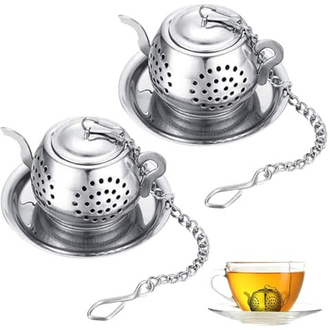 Colador de té de acero inoxidable, filtro de té, filtro de té de acero inoxidable, filtro de té de metal con cadenas y soporte para té, infusiones de té, colador de especias, forma para tazas de té,