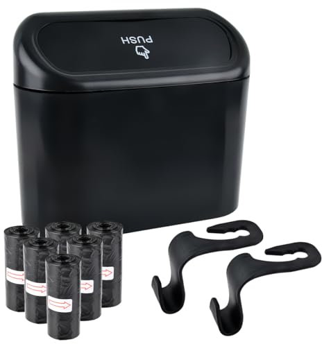TMBMLPP Auto Mülleimer mit 90St Müllsäcke, Automülleimer Multifunktional Auto Mülleimer mit Deckel, Wasserdicht Mini Abfalleimer für Kfz, Hängend Aufbewahrungsbox für Auto Innenorganisator