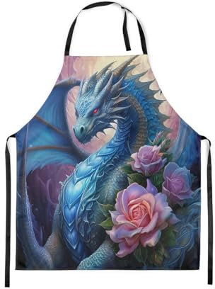 Blue Dragon Schürze für Kinder Jungen Erwachsene, Magische Jungle Chef Schürze Öl Proof, Rosa Rose Print Küchenschürze für Kaffeehaus, Pterosaurier Mit Roten Augen Kochschürze 78x66 (LxW) Einstellbar