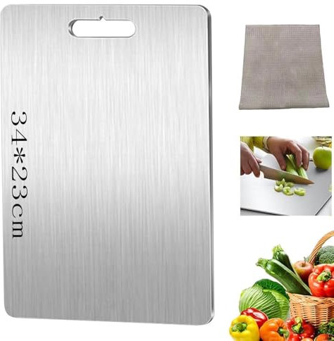 Tagliere Acciaio Inox, Tagliere in Titanio, Tagliere in Acciaio Inox Alimentare, Tagliere Acciaio con Cuscinetto in Silicone Antiscivolo, Garantiscono il Gusto Originale Degli Ingredienti (34 * 23cm)