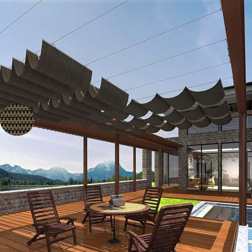 ZHFENGZHUZ Einziehbare Wellen-terrassenmarkise Wasserdicht Pergola-überdachung Ersatz-gleitdraht Sonnensegelabdeckung Für Deck Veranda Regenfest(Size:1x8m,Color:Braun)