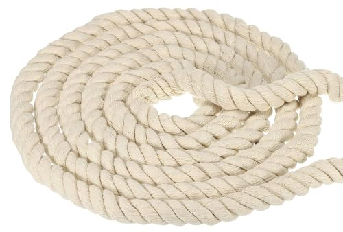 PATIKIL 3/4 Pouce x 25 Pieds Corde De Coton Naturelle Tressée 3 Torons Corde De Coton Épaisse Et Résistante Corde De Tir À La Corde pour Balustrades Artisanat Décoration Maison, Blanc