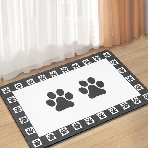 Lurowo Tapis de Nourriture pour Chien et Chat à Séchage Rapide - Super Absorbant, Lavable, Antidérapant - Motif de Pattes Multiples (40x60cm)