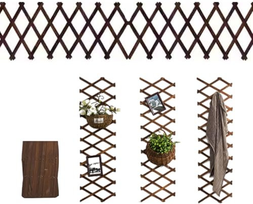 Holz Rankgitter, Ausziehbar Holzspalier, Pflanze Klettern Klappbarer Zaun, 180cm x 30cm Einstellbar Holzzaun für Kletterpflanzen Garten Dekoration (Braun Verdickt)