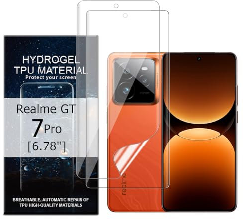 Glcrrpu 2 protectores de pantalla para Realme GT 7 Pro (6,78 pulgadas), protector de pantalla de hidrogel, flexible, suave, transparente, TPU, HD