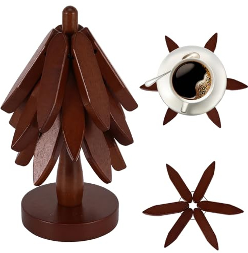 Wooden Placemats, Wooden Tree Coasters Wooden Trivets for Hot Dishes Creative Foldable Tree Coasters Stackable, Heat Resistant Wood Tree Shaped Table Mat for Hot Pots and Pans