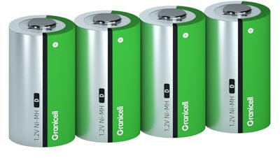 Granicell 4 Pack D Rechargeable Battery, 1.2V, 10000mAh High Energy, Low Self-Discharge D Cell NiMH Battery, Approx. 1300 Charge Cycles
